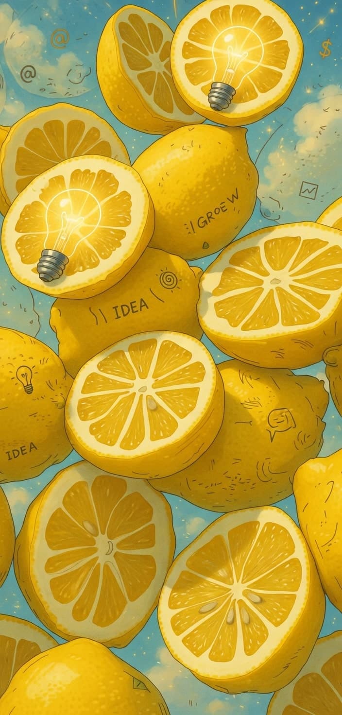 Illustration of lemons with lightbulbs inside, ideas that grow